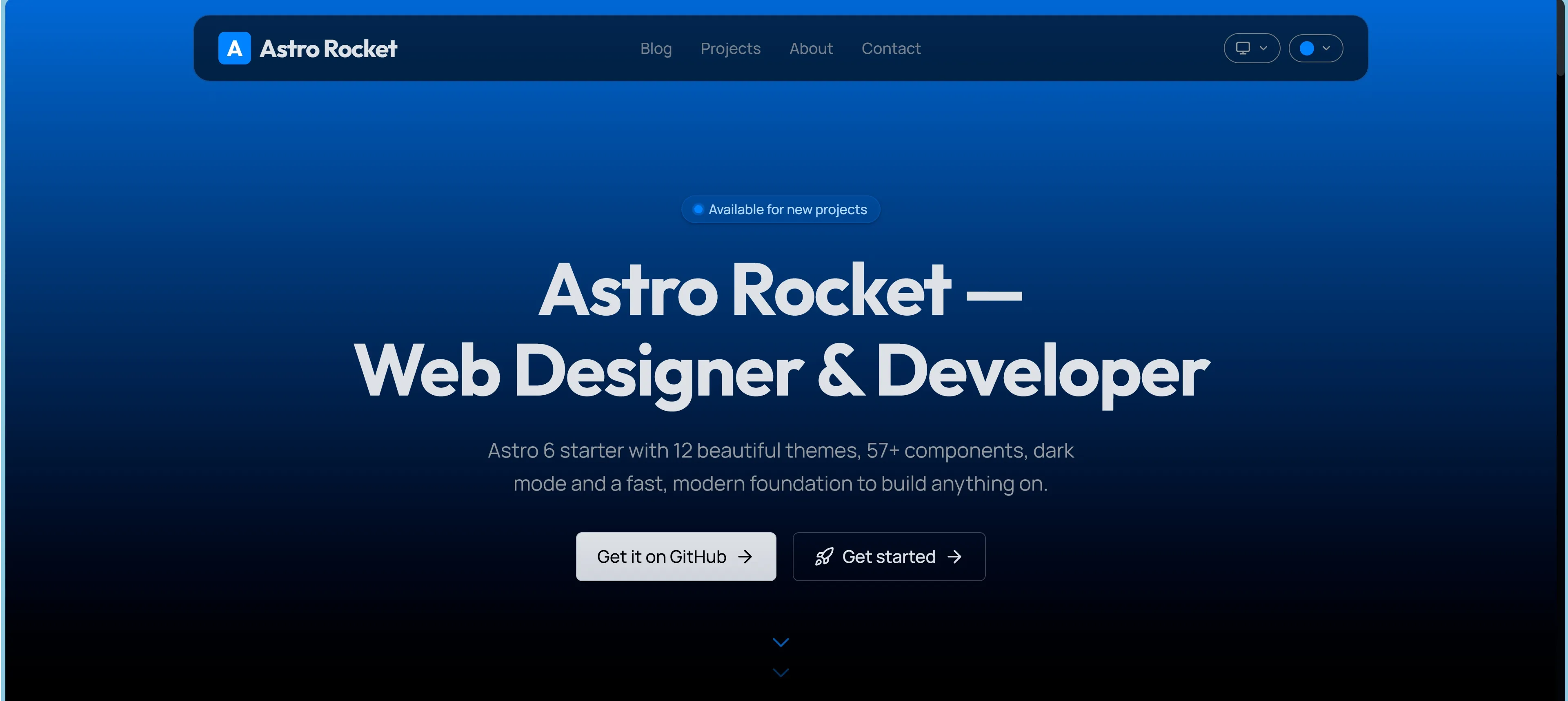 Hans Martens website hero in dark mode with blue tinted gradient and headline